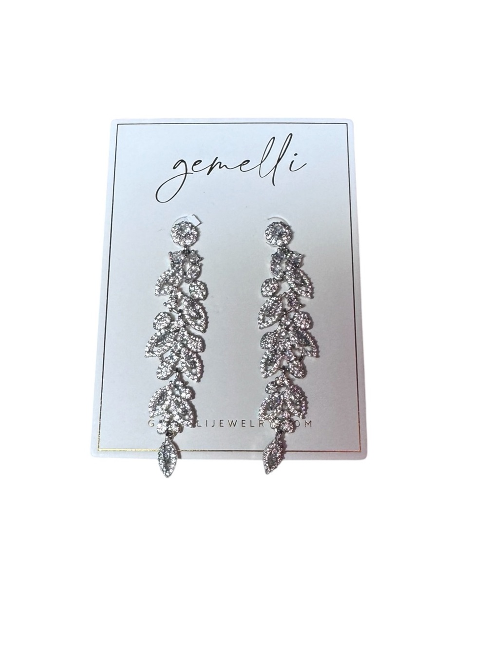 Gemelli Silver Leaf Cascade Crystal Drop Earrings, NEW